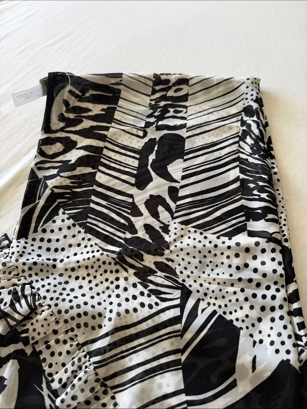 Chico's Black and White Printed scarf ruffles or shawl with Ruffle Hem